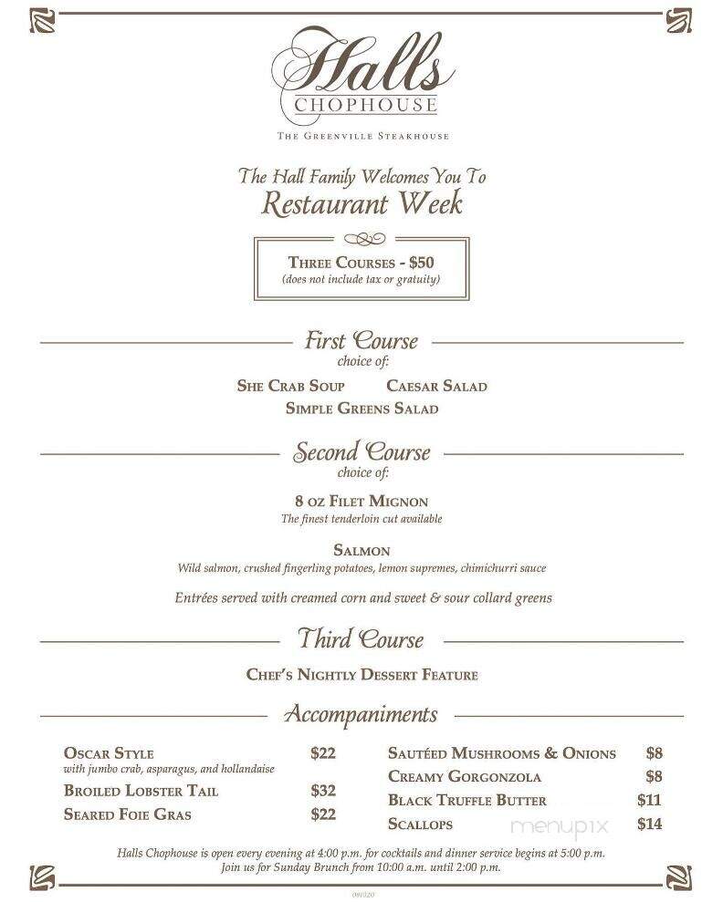Halls Chophouse Greenville - Greenville, SC menu_pic