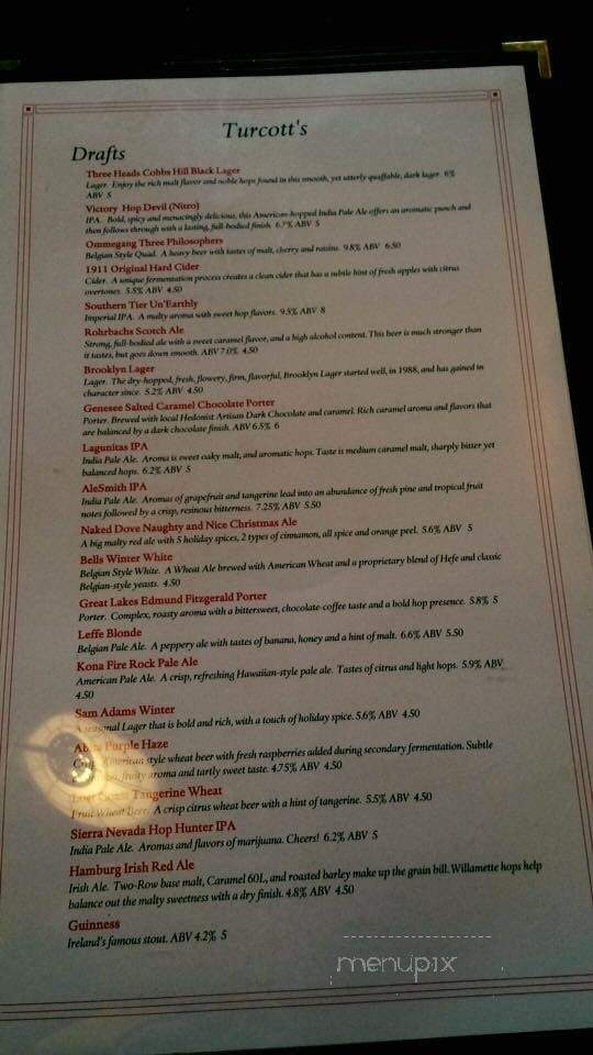 Turcott's Taproom - Rochester, NY menu_pic