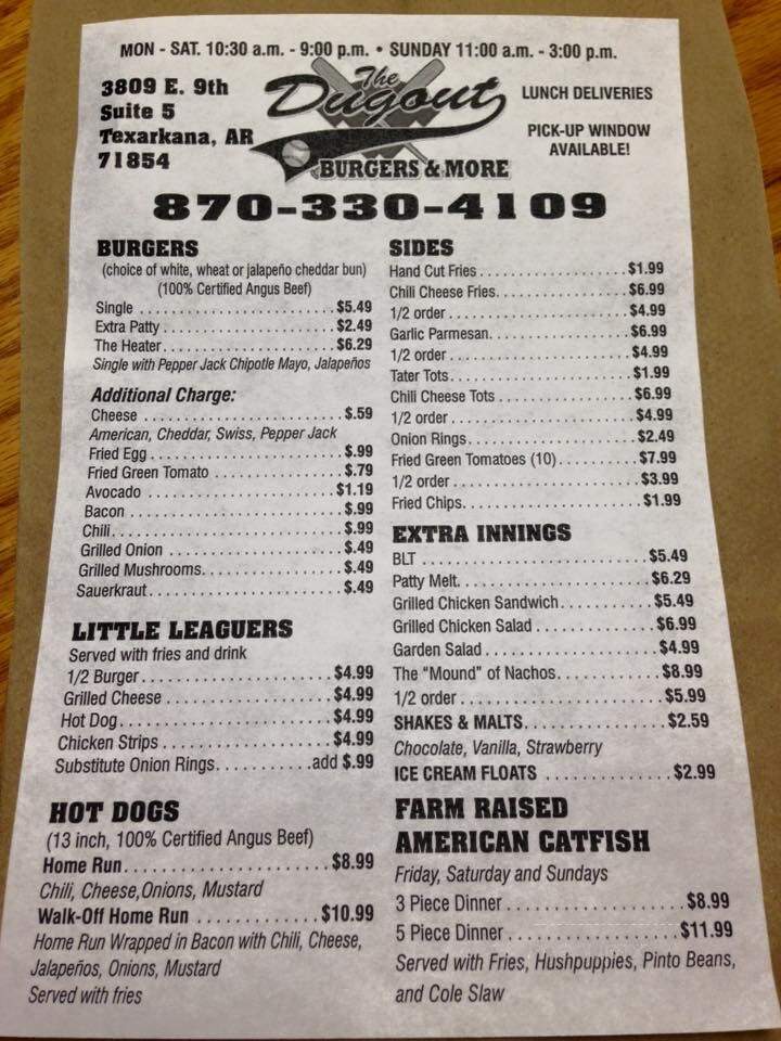 The Dugout - Texarkana, AR menu_pic