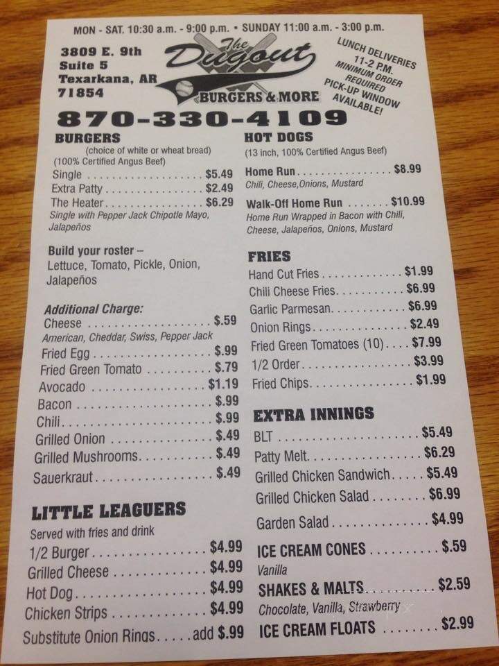 The Dugout - Texarkana, AR menu_pic