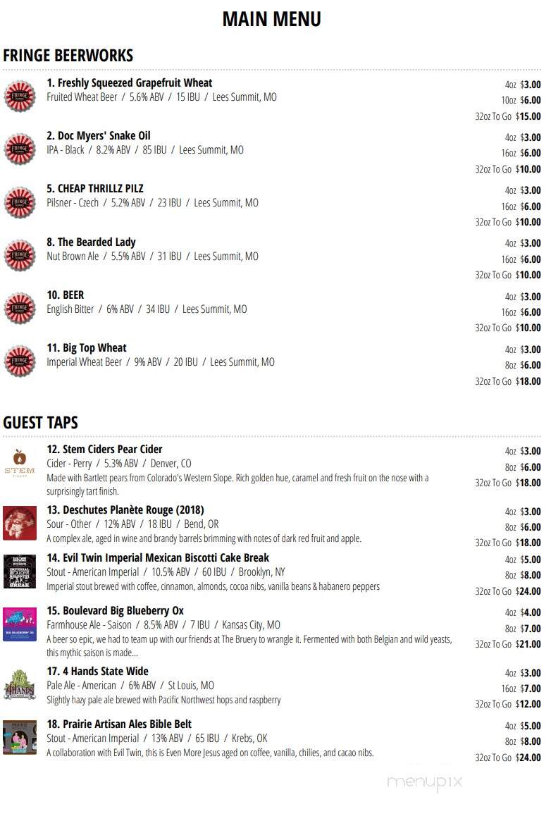 Fringe Beerworks - Lee's Summit, MO menu_pic