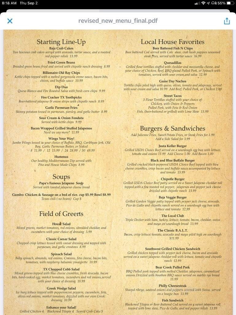 The Local Watering Hole - Keller, TX menu_pic