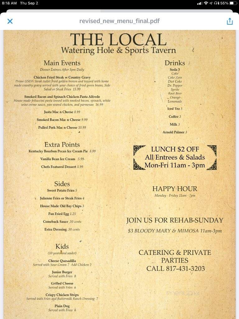 The Local Watering Hole - Keller, TX menu_pic