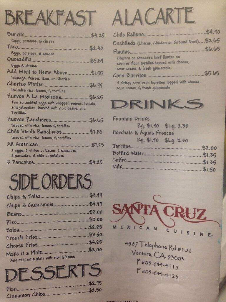 De La CRUZ Mexican Cuisine - Ventura, CA menu_pic