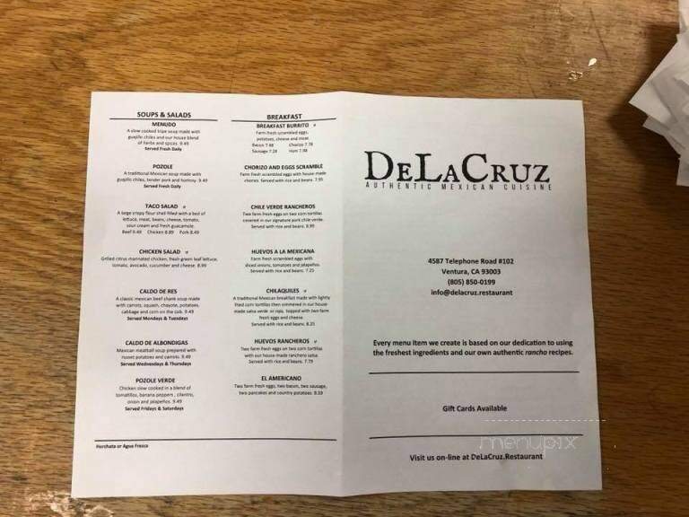 De La CRUZ Mexican Cuisine - Ventura, CA menu_pic