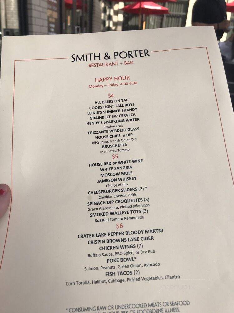 Smith & Porter Restaurant + Bar - Minneapolis, MN menu_pic