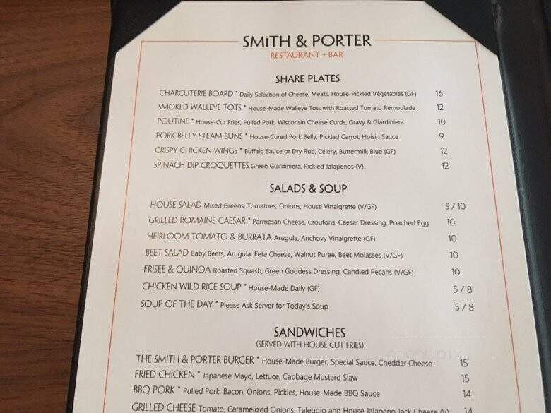 Smith & Porter Restaurant + Bar - Minneapolis, MN menu_pic