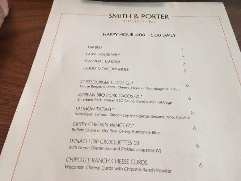 Smith & Porter Restaurant + Bar - Minneapolis, MN menu_pic