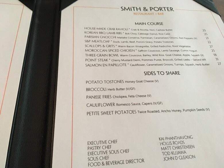 Smith & Porter Restaurant + Bar - Minneapolis, MN menu_pic