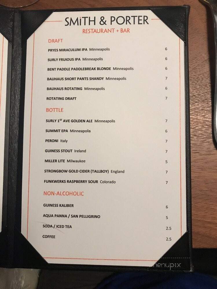 Smith & Porter Restaurant + Bar - Minneapolis, MN menu_pic