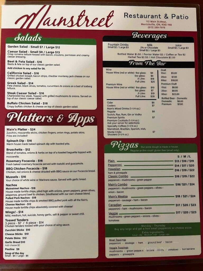 Mainstreet Family Restaurant - Merrickville-Wolford, ON menu_pic
