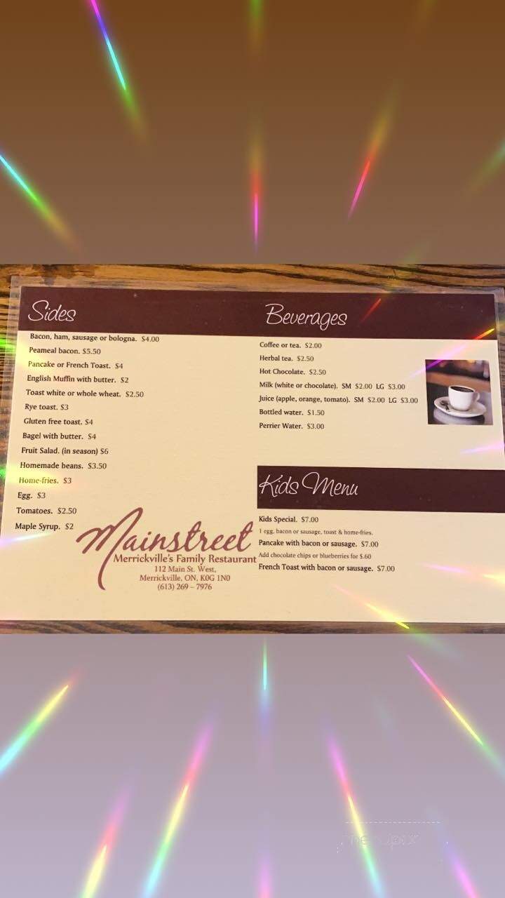 Mainstreet Family Restaurant - Merrickville-Wolford, ON menu_pic