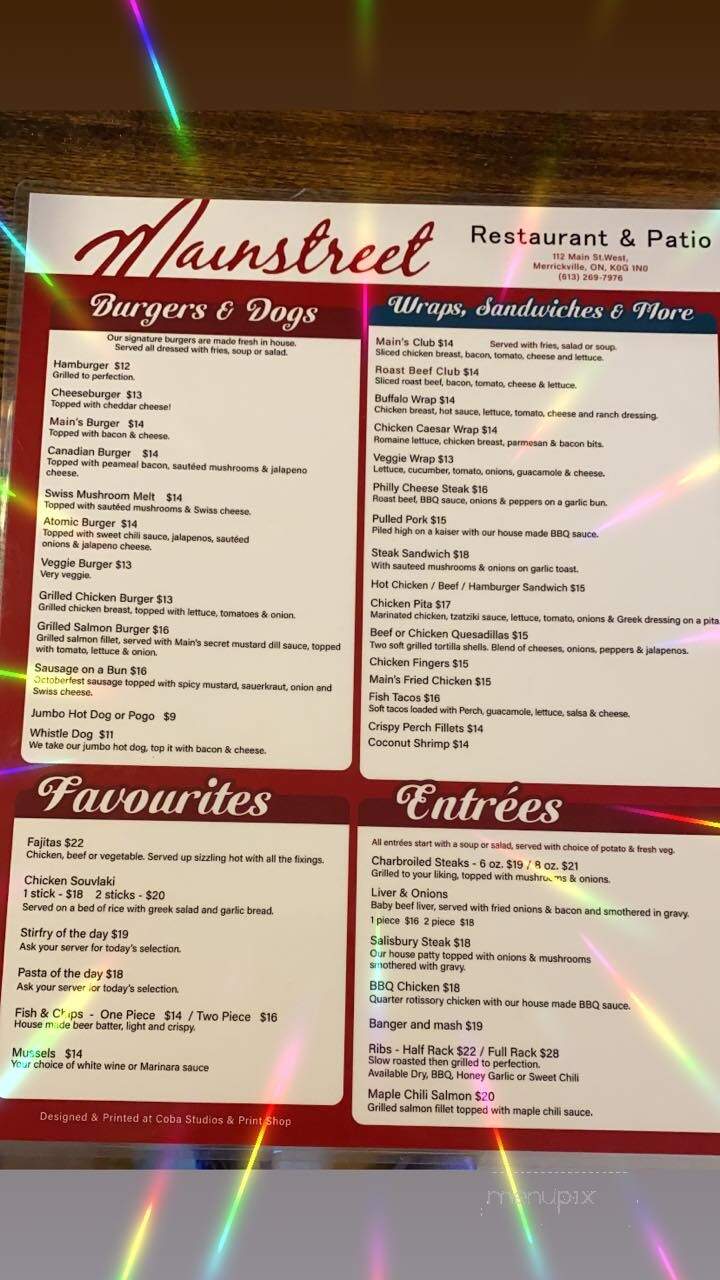 Mainstreet Family Restaurant - Merrickville-Wolford, ON menu_pic