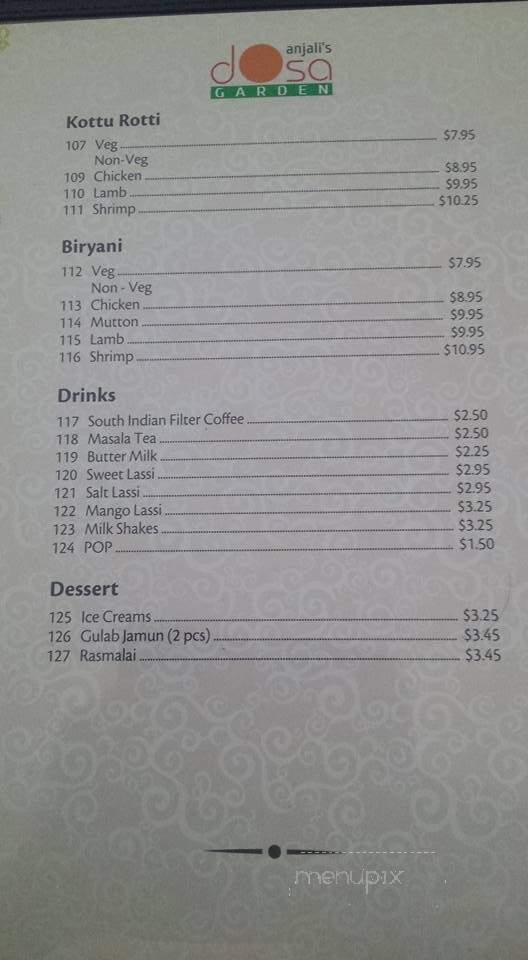 Anjali's Dosa Garden - Surrey, BC menu_pic