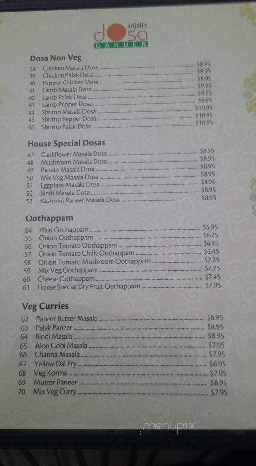 Anjali's Dosa Garden - Surrey, BC menu_pic