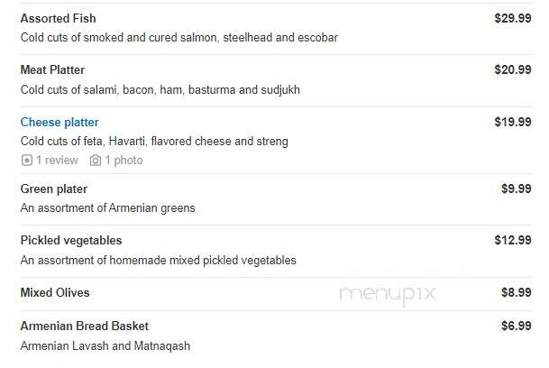 Ararat Restaurant - Glendale, CA menu_pic