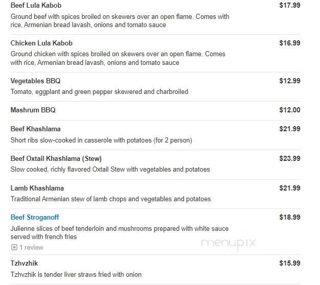 Ararat Restaurant - Glendale, CA menu_pic
