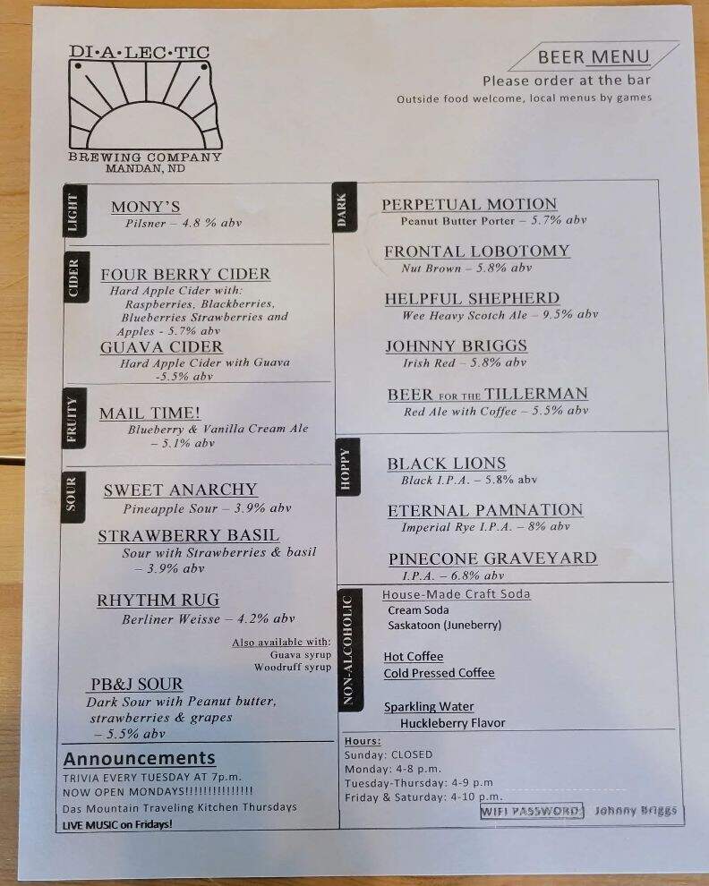 Dialectic Brewing - Mandan, ND menu_pic