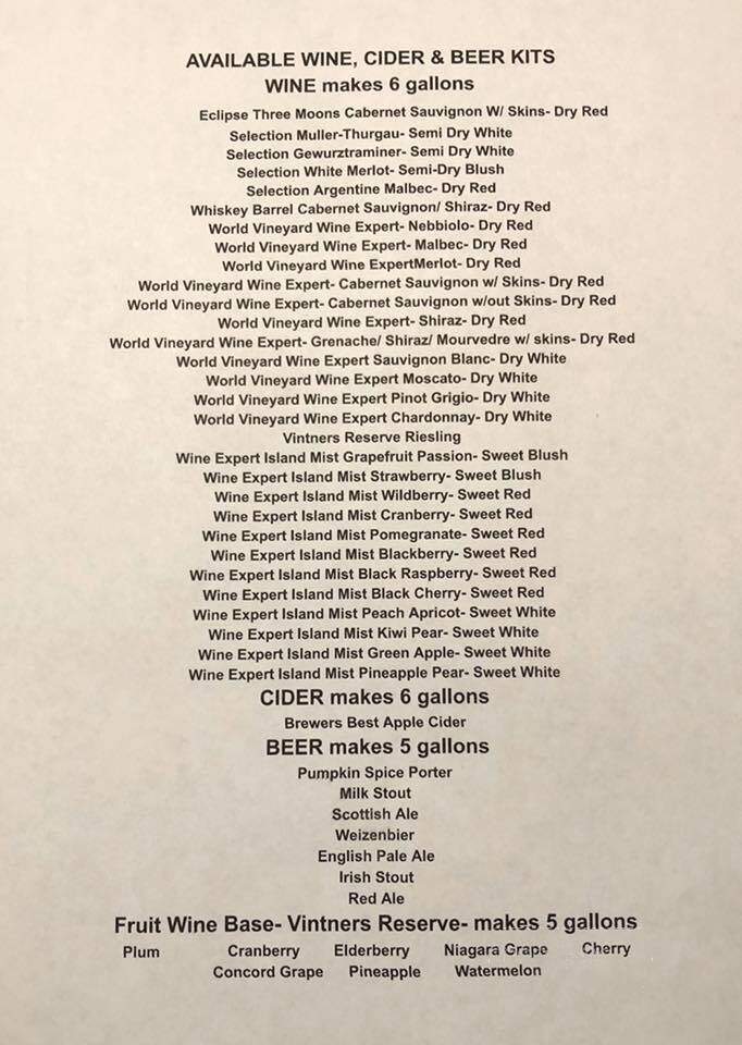 Blue Mountain Wine Crafters - Funkstown, MD menu_pic