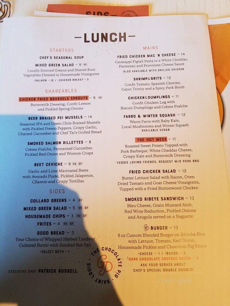 The Chocolate Pig - St. Louis, MO menu_pic