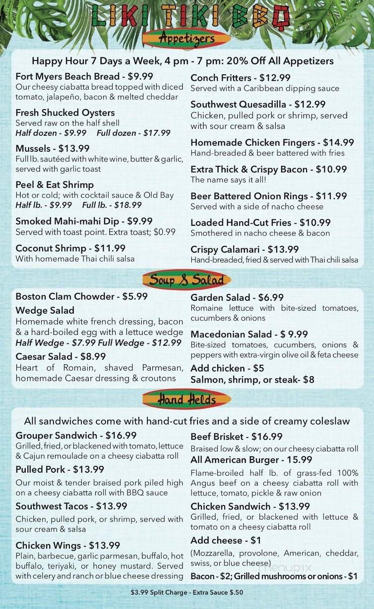 Liki Tiki BBQ - Fort Myers Beach, FL menu_pic