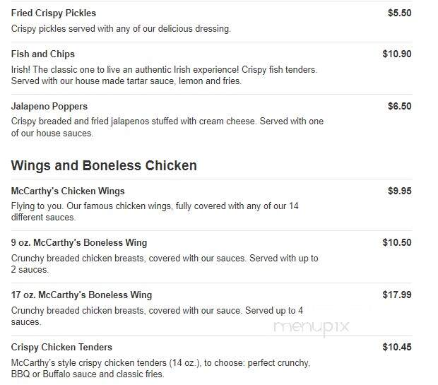 McCarthy's Irish Pub - Brownsville, TX menu_pic