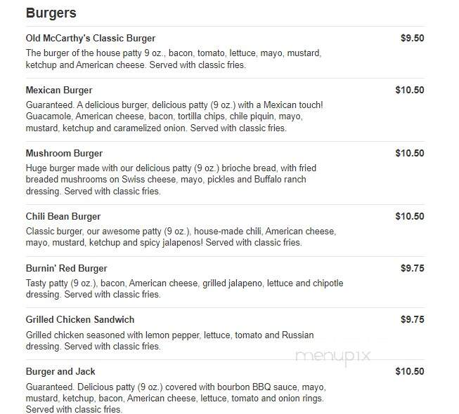 McCarthy's Irish Pub - Brownsville, TX menu_pic
