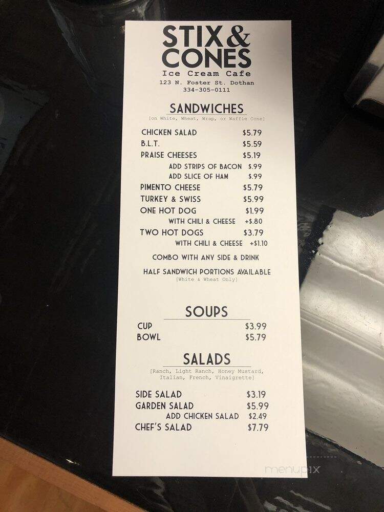 Stix and Cones - Dothan, AL menu_pic