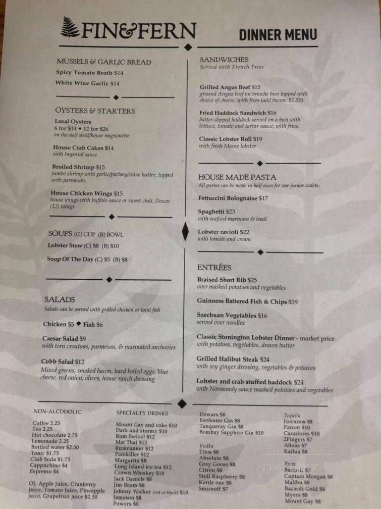 Fin and Fern - Stonington, ME menu_pic
