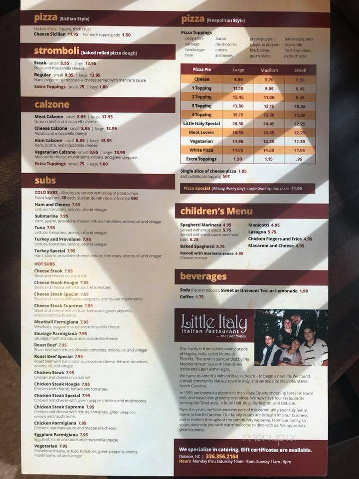Little Italy Pizza and Italian Restaurant - Dobson, NC menu_pic