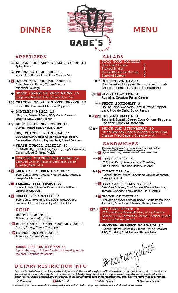 Gabe's Wisconsin Kitchen and Tavern - Oshkosh, WI menu_pic