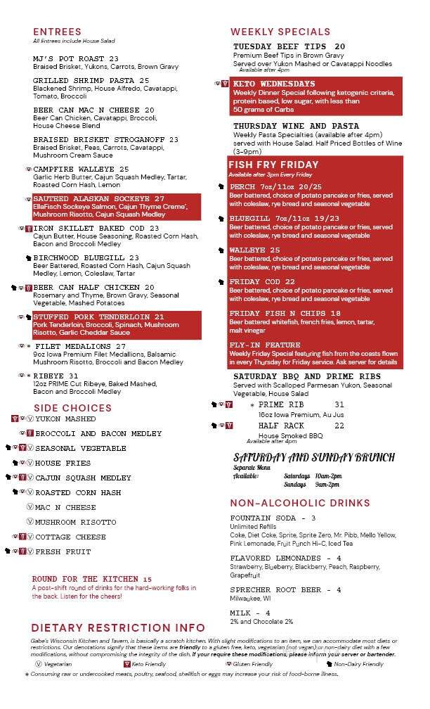 Gabe's Wisconsin Kitchen and Tavern - Oshkosh, WI menu_pic