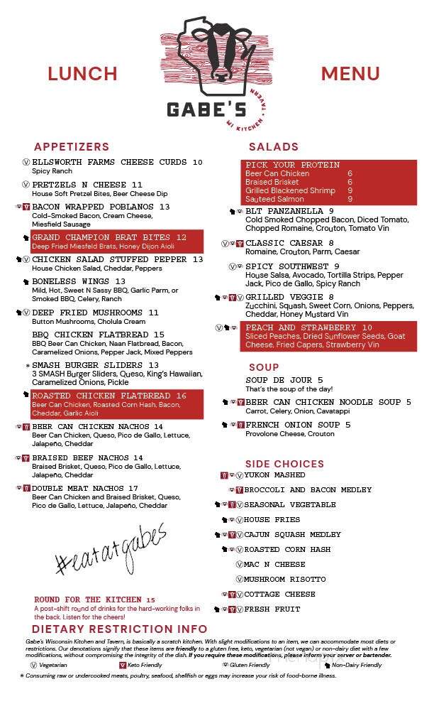 Gabe's Wisconsin Kitchen and Tavern - Oshkosh, WI menu_pic