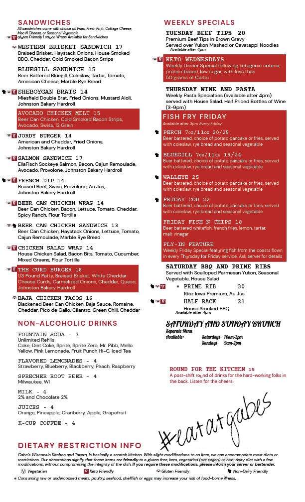 Gabe's Wisconsin Kitchen and Tavern - Oshkosh, WI menu_pic