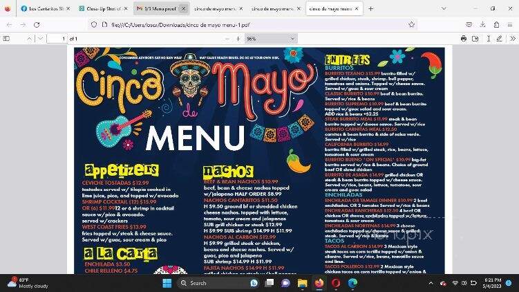 Los Cantaritos - Slidell, LA menu_pic