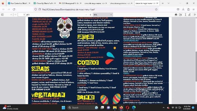 Los Cantaritos - Slidell, LA menu_pic