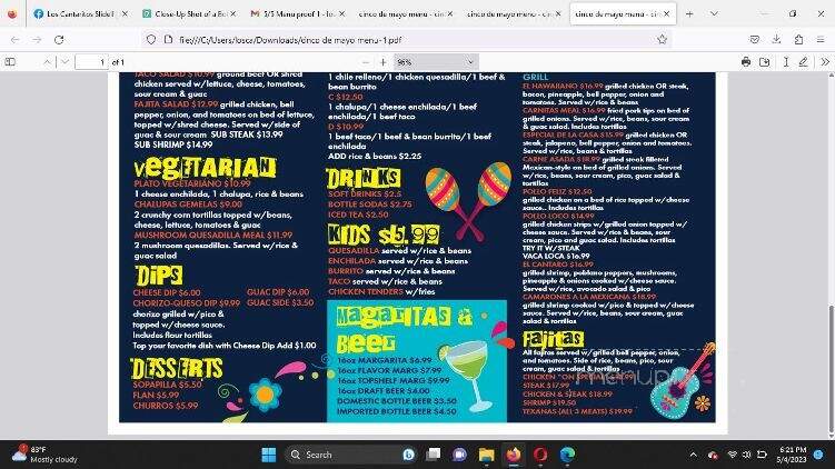 Los Cantaritos - Slidell, LA menu_pic