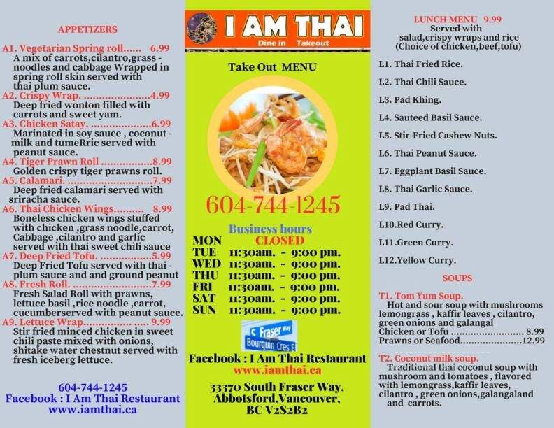 I Am Thai - Abbotsford, BC menu_pic