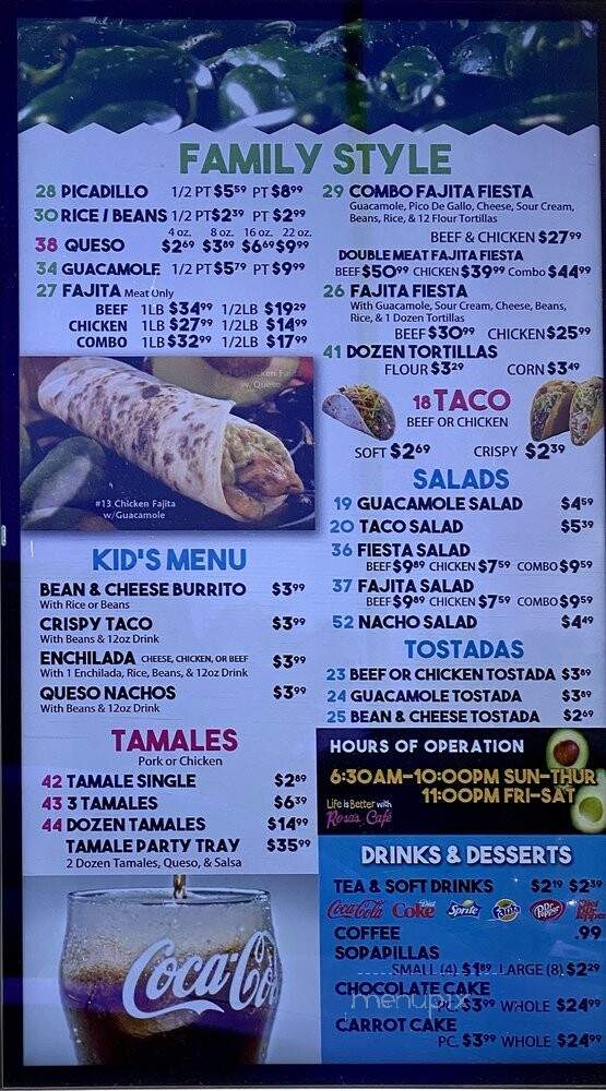 Rosa's Cafe & Tortilla Factory - Allen, TX menu_pic