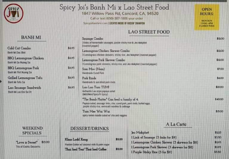 Spicy Joi's Banh Mi x Lao Street Food - Concord, CA menu_pic