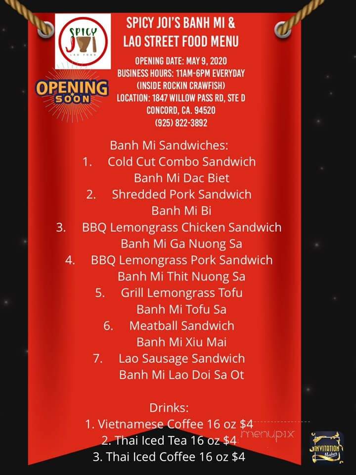 Spicy Joi's Banh Mi x Lao Street Food - Concord, CA menu_pic