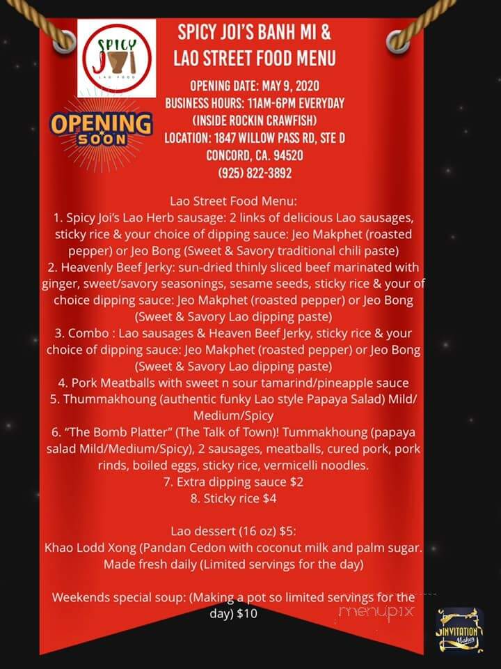 Spicy Joi's Banh Mi x Lao Street Food - Concord, CA menu_pic