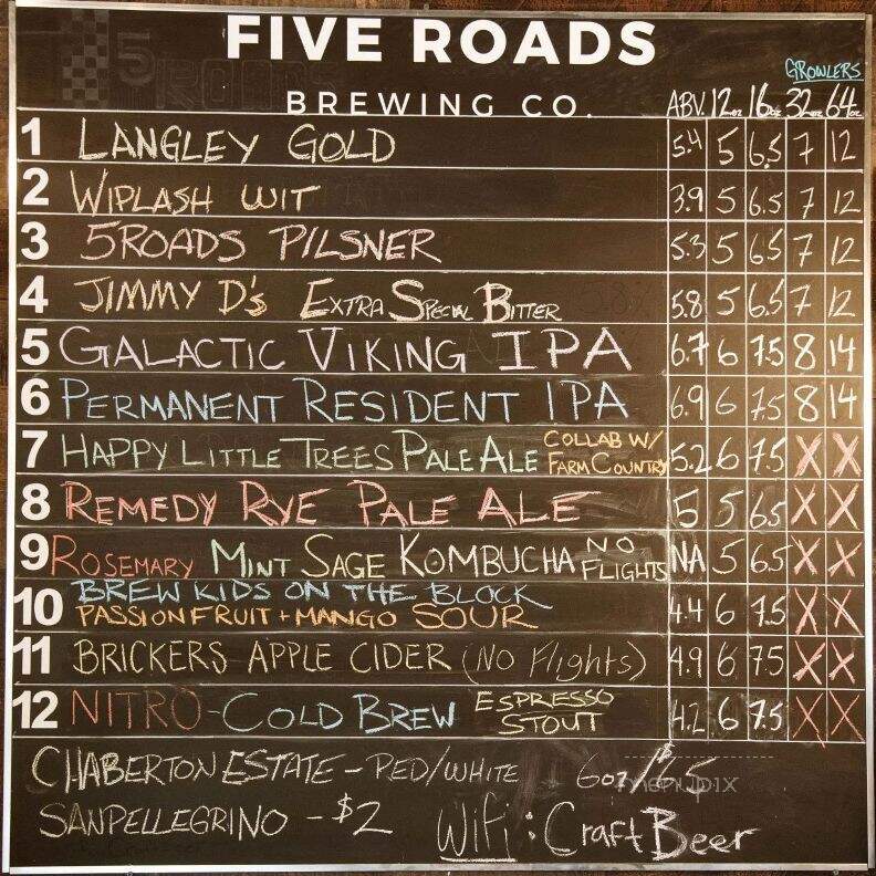 Five Roads Brewing - Langley, BC menu_pic