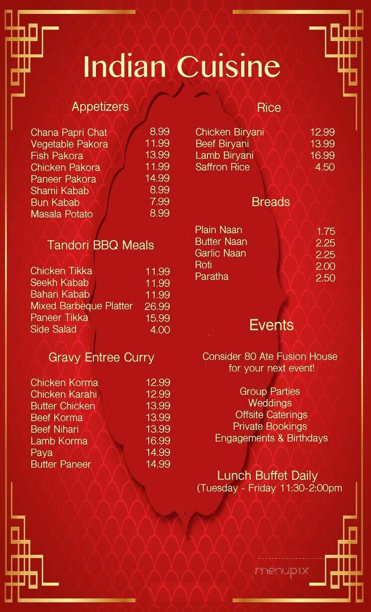 80 ATE Indo Chinese Fusion House - Calgary, AB menu_pic