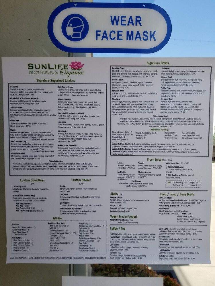 SunLife Organics - Manhattan Beach, CA menu_pic