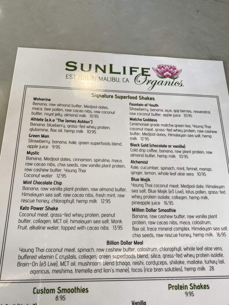 SunLife Organics - Manhattan Beach, CA menu_pic