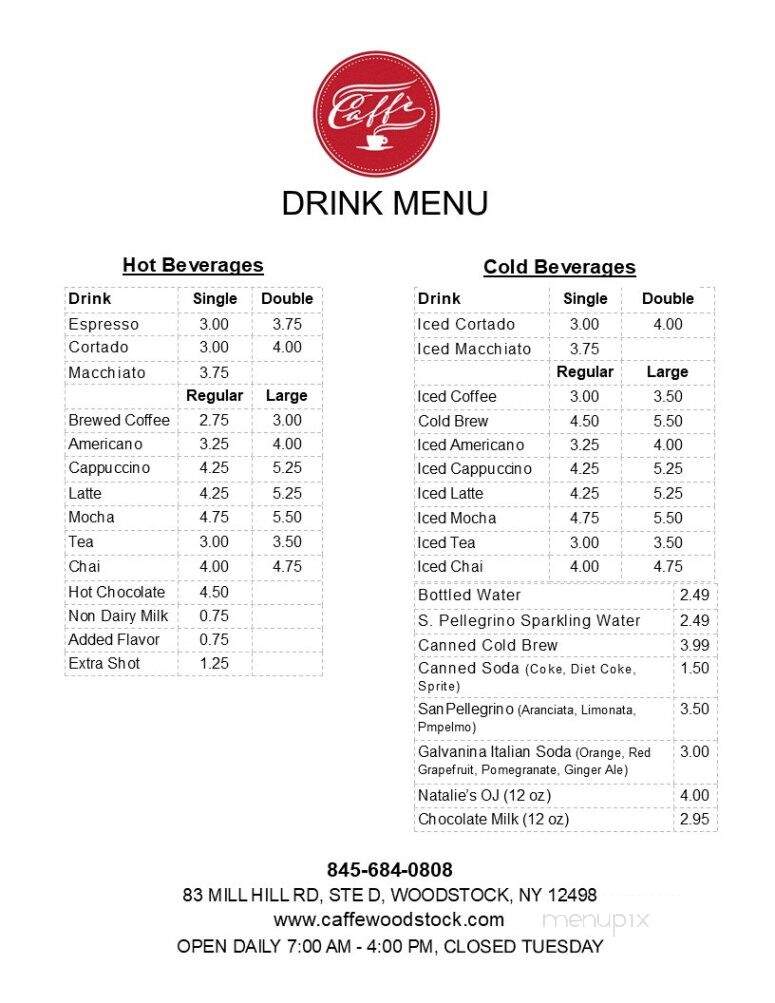 Caffe - Woodstock, NY menu_pic