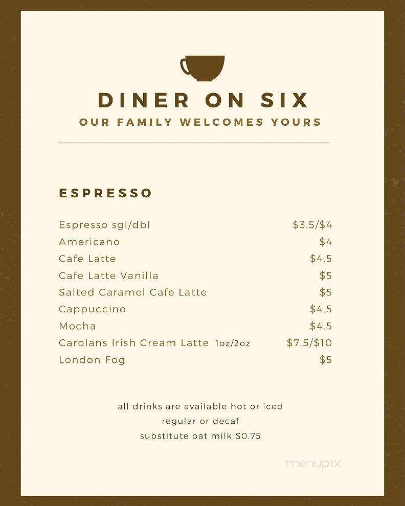 Diner On Six - Vernon, BC menu_pic