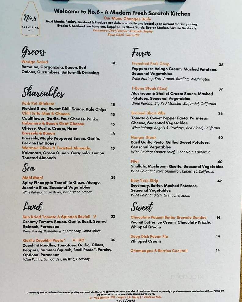 No6 - South Bend, IN menu_pic