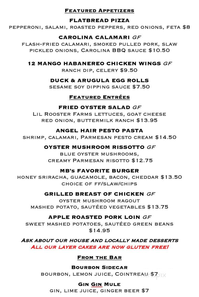 The Sycamore at Chatham Mills - Pittsboro, NC menu_pic